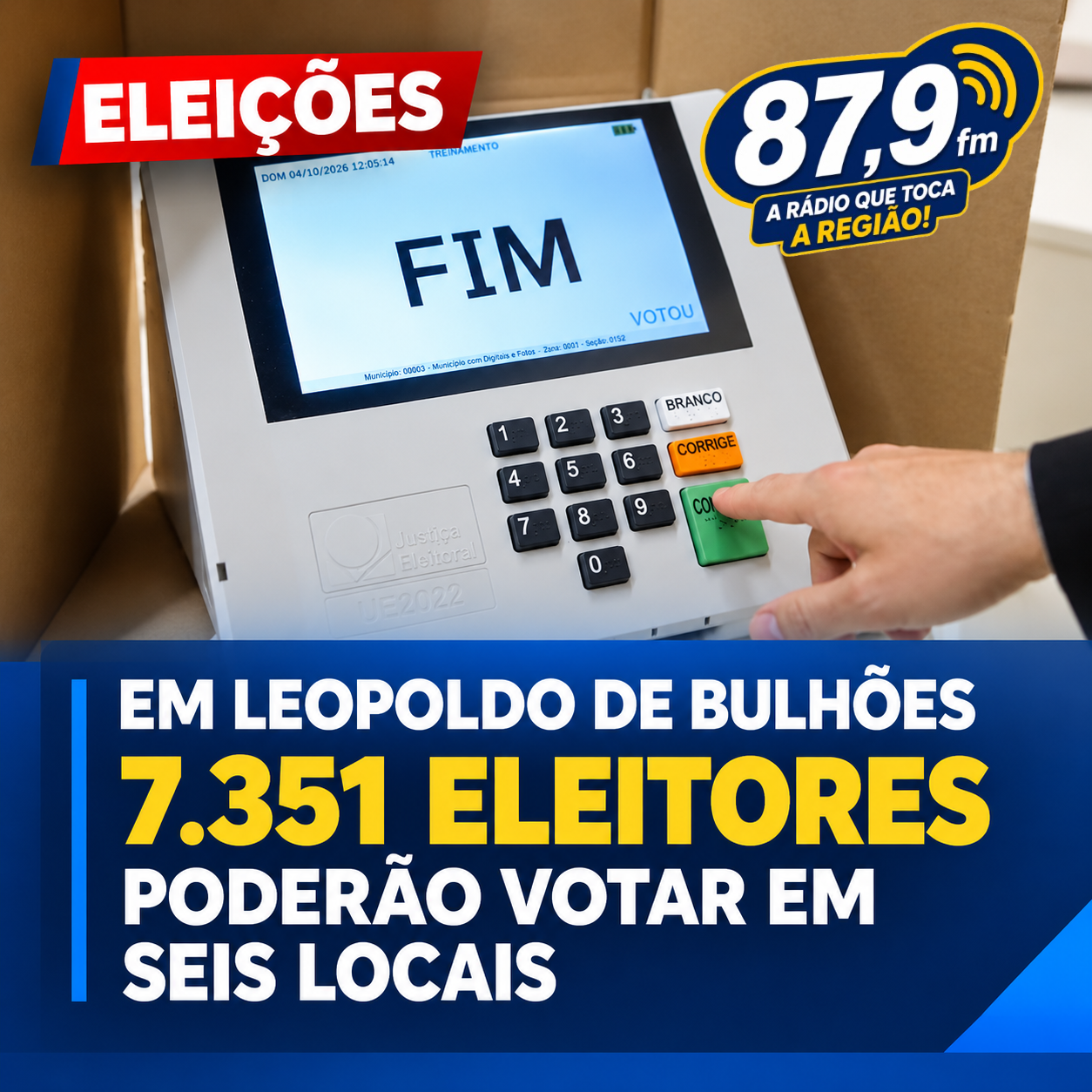 ​EM LEOPOLDO DE BULHÕES 7.351 ELEITORES PODERÃO VOTAR EM SEIS LOCAIS.
