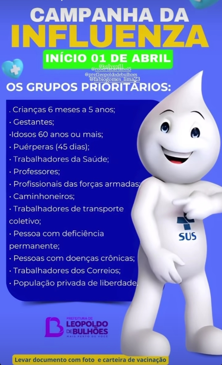 ​Campanha de Vacinação contra a Influenza Começa em 1º de Abril em Leopoldo de Bulhões