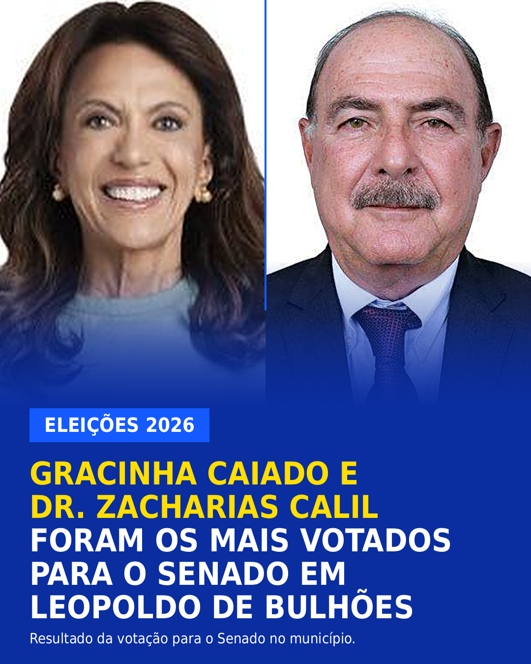 ​GRACINHA CAIADO E DR ZACHARIAS CALIL FORAM OS MAIS VOTADOS PARA O SENADO EM LEOPOLDO DE BULHÕES